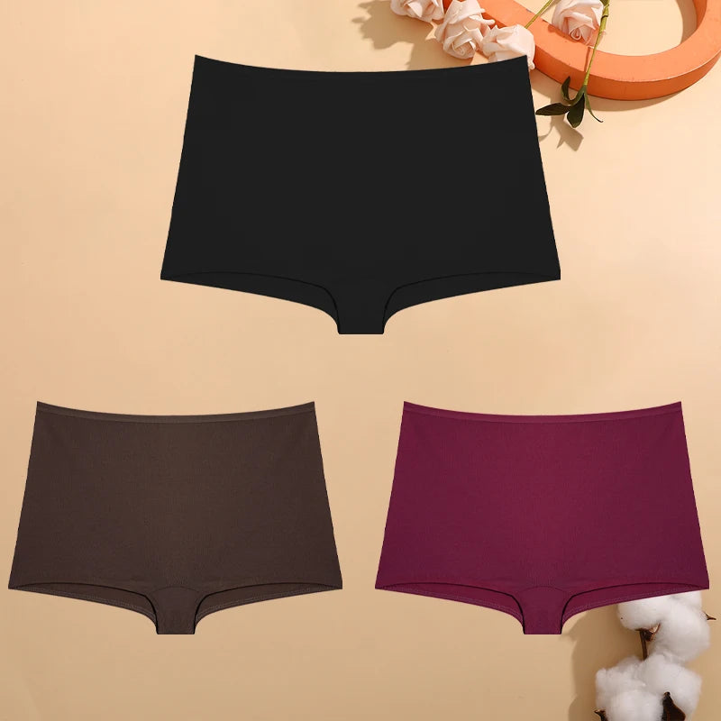 FINETOO 3er-Pack Damen Baumwoll-Boyshorts Atmungsaktive Low-Waist Unifarben Unterwäsche Damen Legere Sport Boxershorts Unterhosen