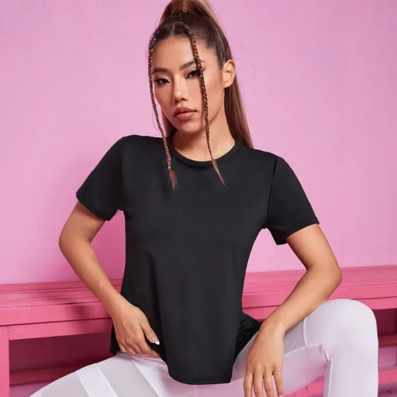 Damen Nahtloses Yoga T-Shirt Weibliches Fitness Crop Top Workout Gym Training Shirts Sportliche Kurzarm Yoga T-Shirts Sportbekleidung