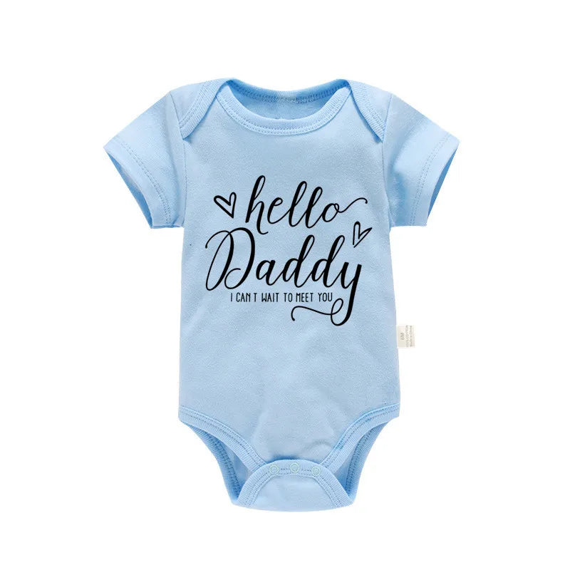 Schwangerschaftsverkündung Hallo Papa, ich kann es kaum erwarten, dich kennenzulernen Neugeborenes Baby Mädchen Kurzarm-Strampler Weicher Baumwoll-Body Strampelanzug
