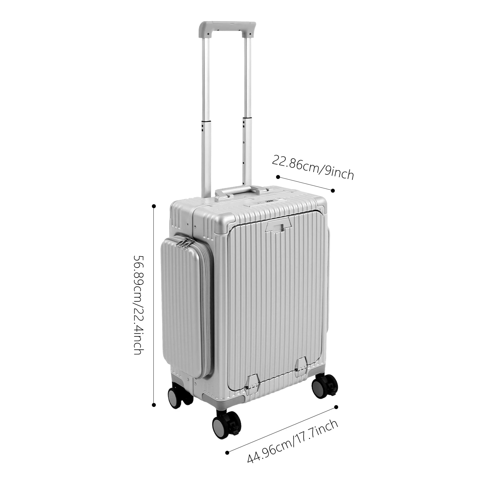 Moderner 20-Zoll PC-Gepäckkoffer, Aluminiumlegierung, Hartschale, Reisekoffer mit 4 Rollen, 3-Öffnungs-Struktur für Reisen
