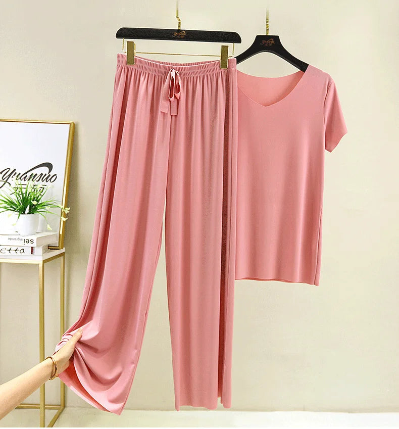 Zweiteiliges Set Damen Oberteil und Hose Sommer 2-teilige Sets Damen Outfits Urlaub 2026 neue Kollektion weite Hose elegant lässig