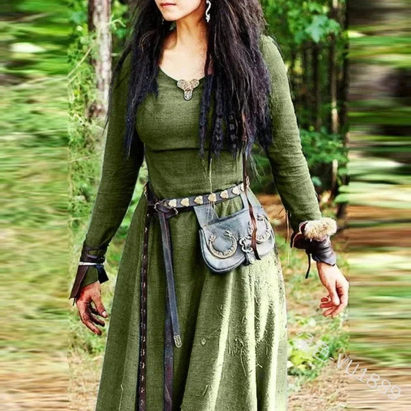 LisdinoMittelalterliches Kleid Damen Langarm Maxirobe Vintage Elfenkleid Renaissance Keltisch Wikinger Gothic Cosplay Kostüme