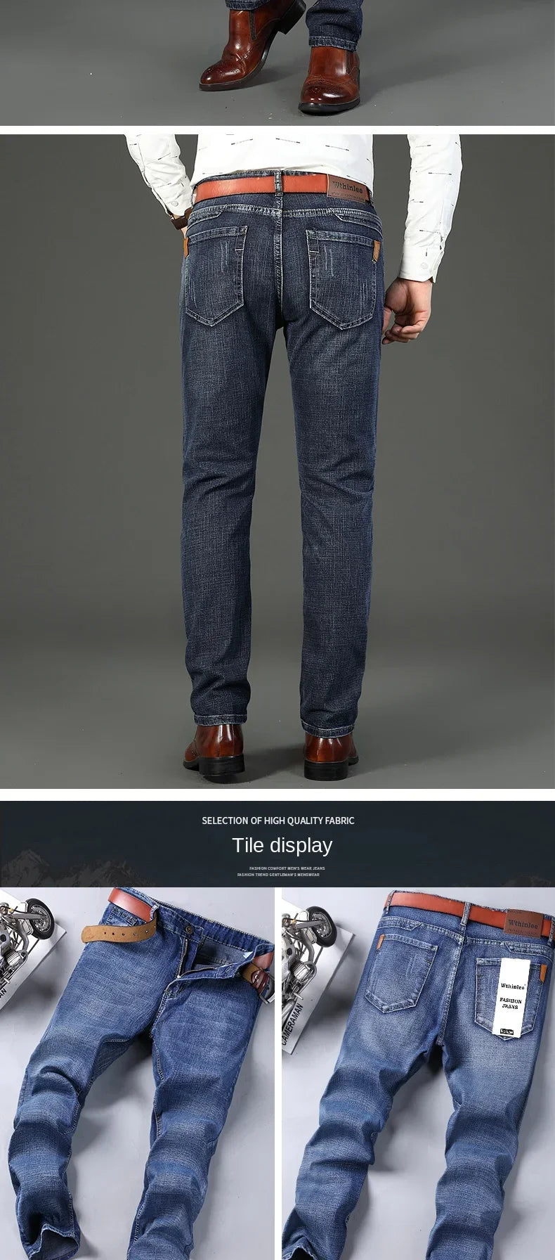 2024 Gerade, normale blaue Stretch-Jeans Frühling Herbst Herren Klassische Jeans Business Fashion Smart Jeans für Herren