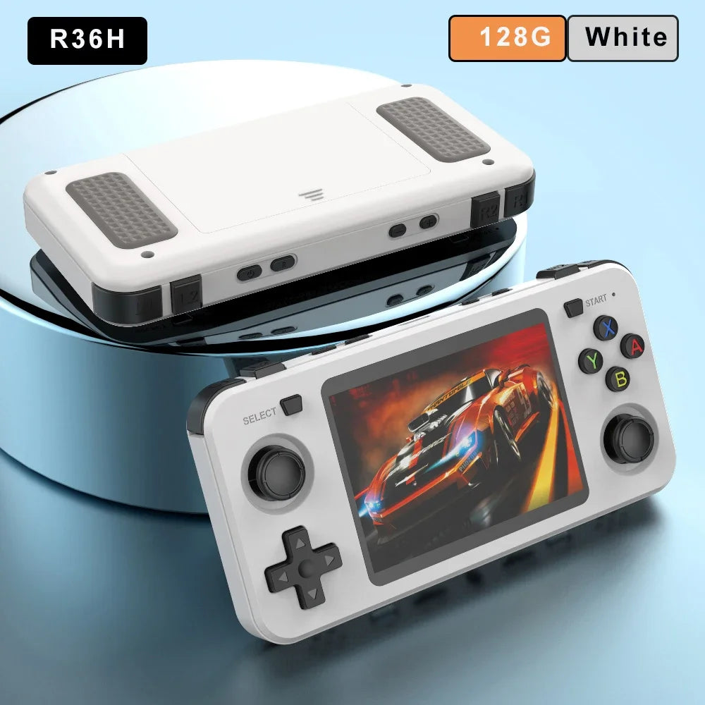 BOYHOM Grünes R36H Retro-Videospielkonsole 3,5 Zoll IPS-Bildschirm RK3326 3000 mAh Offenes Linux-System Tragbarer Player 64GB 128GB