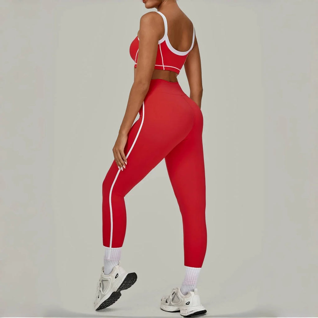 2PCS Damen Yoga-Set Hohe Taille Peach Hip Herausnehmbare Polsterung Sport-BH Hose Fitnessanzug Laufen Workout Gym Leggings Yoga-Set