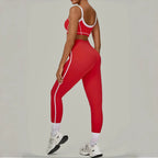 2PCS Damen Yoga-Set Hohe Taille Peach Hip Herausnehmbare Polsterung Sport-BH Hose Fitnessanzug Laufen Workout Gym Leggings Yoga-Set