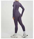 SVEIC Damen Zweiteiliger Trainingsanzug Yoga Set Langarmjacke High Waisted Leggings Atmungsaktive Sportkleidung Für Frauen