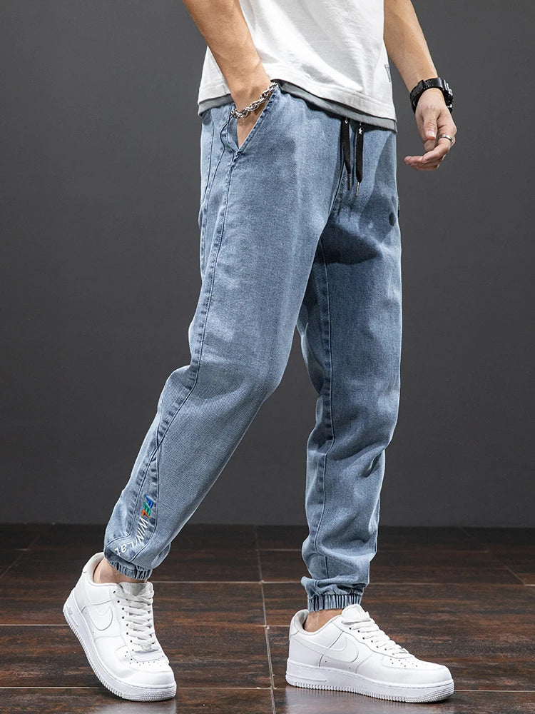 Frühling Sommer Schwarz Blau Cargo Jeans Herren Streetwear Denim Jogger Hosen Herren Baggy Harem Jean Hosen Übergröße