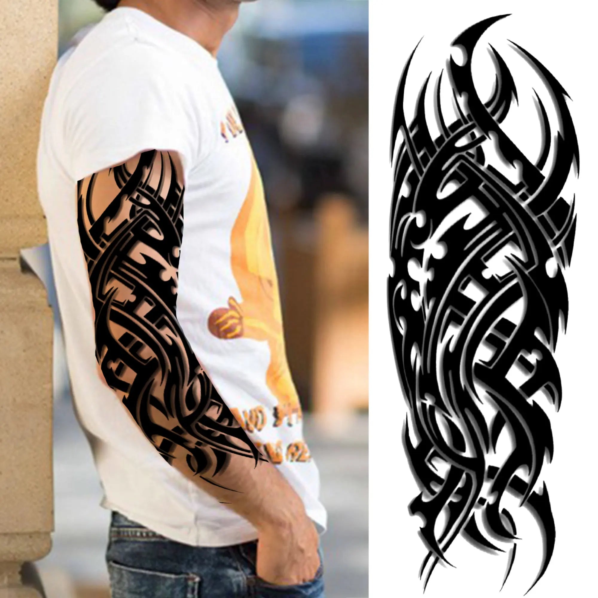 Kompass Roboterarm Temporäre Tattoos Ärmel für Männer Frauen Realistische Gefälschte Totenkopf Engel Ganzarm Tattoos Maori Totem Tattoo Aufkleber
