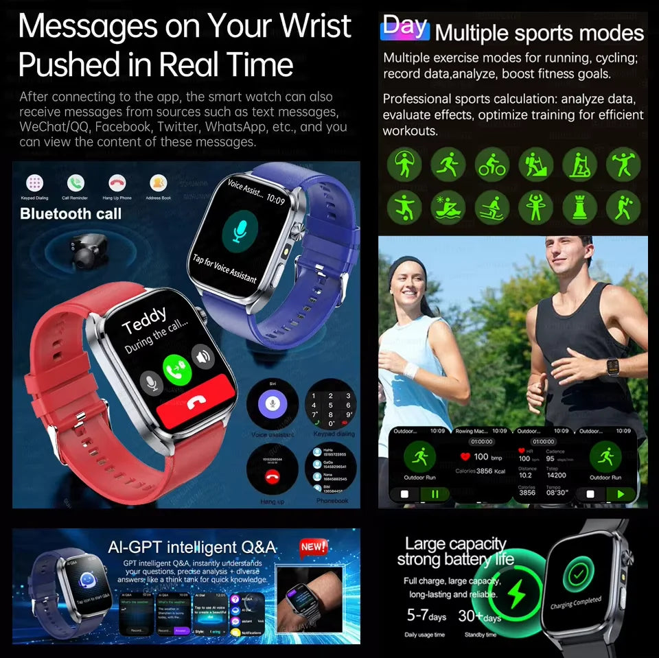 Neue Gesundheitsuhr Harnsäure Blutdruck Blutsauerstoff Körperanalyse Körperfett Smartwatch EKG+PPG Bluetooth Anruf Uhr Frauen Männer
