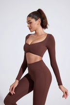 QINACTIVE Damen Yoga Shirts Crop Top Langarmshirts für Damen Yoga Sport Fitness Gym Kleidung Workout Tops