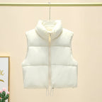 Winter Kurze Daunen Weste Damen Warmer Stehkragen Reißverschluss Jacke Freizeit Mode Gesteppte Cropped Mäntel Street Outerwear
