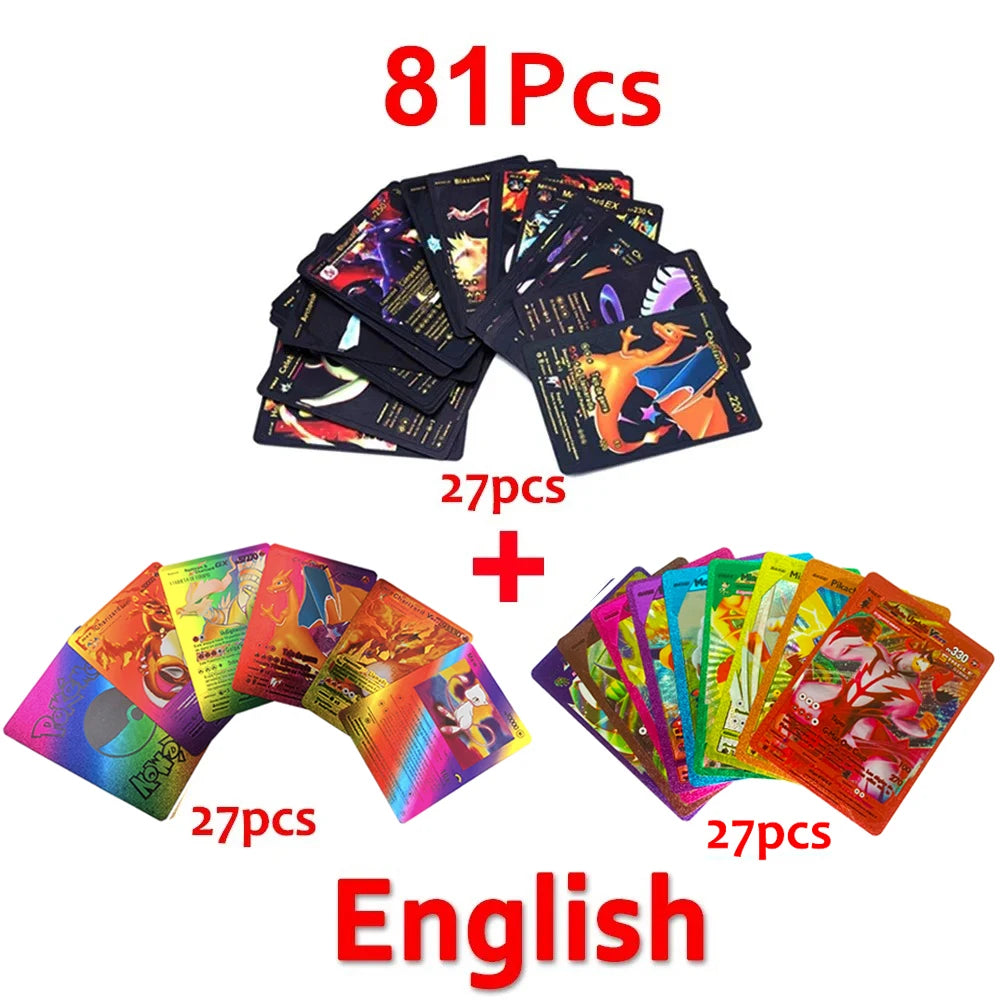 30-165 Stück Gold Pokemon Bunte Kartenset Schwarz Vmax Vstar Silber GX Box Pikachu Carta Glurak Deutsch Französisch Spanisch Spielkarten
