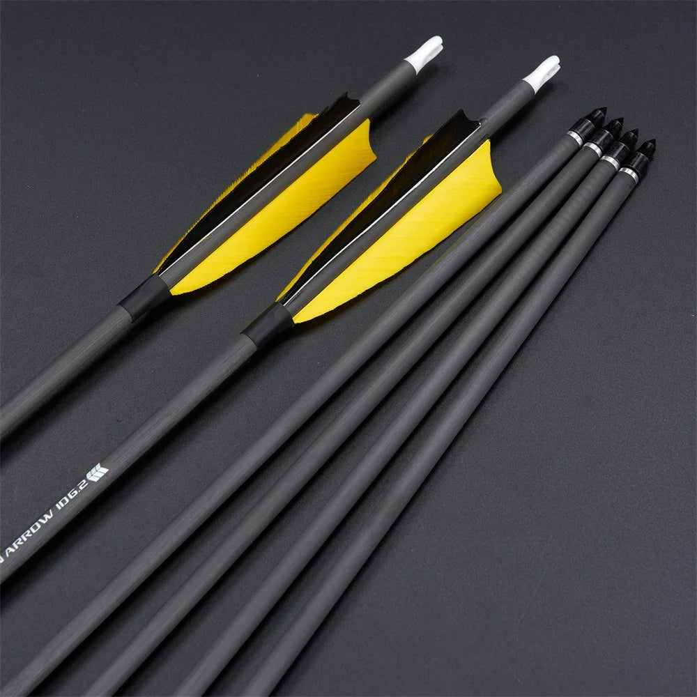 Toparchery 6/12/24 Stück 33 Zoll Bogenschießen reine Carbonpfeile ID6,2 mm Spine 400 mit 4 Zoll Naturfedern für Outdoor-Schießen Jagd