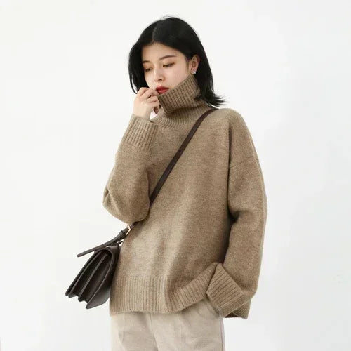 CHIC VEN Koreanischer Damen Pullover Lockerer Rollkragenpullover Warme Einfarbige Pullover Strickwaren Basic Female Tops Herbst Winter 2022