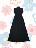 Schwarze Abendkleider mit hohem Schlitz, Rollkragen, Reißverschluss, schmal geschnitten, figurbetonter Rock, sexy heißes Mädchen-Nachtclub-Kleid für Damen Streetwear