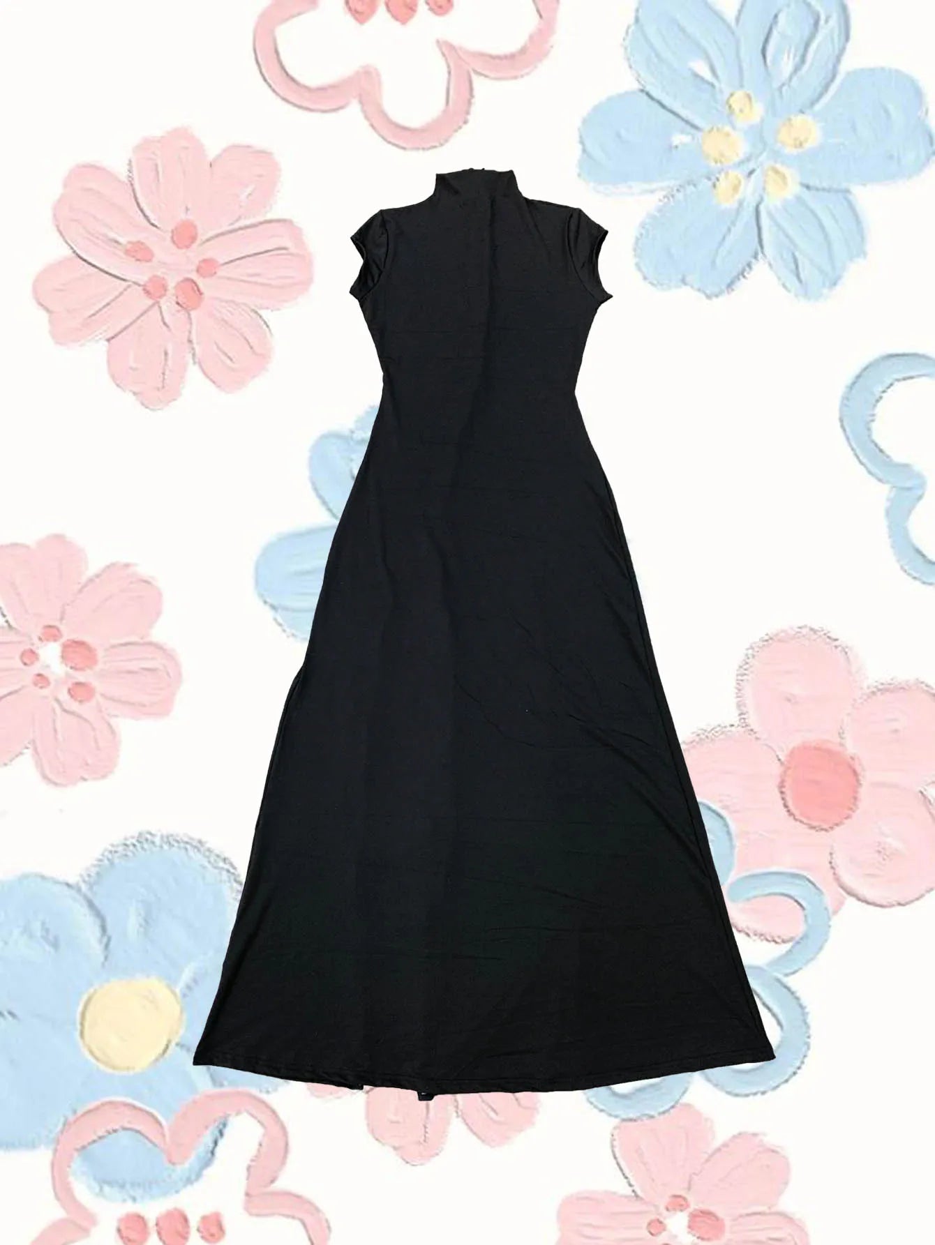 Schwarze Abendkleider mit hohem Schlitz, Rollkragen, Reißverschluss, schmal geschnitten, figurbetonter Rock, sexy heißes Mädchen-Nachtclub-Kleid für Damen Streetwear