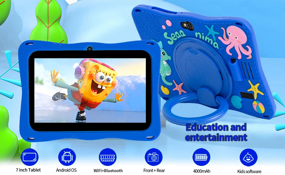 BDF Tablet für Kinder 7 Zoll Android 11 System 32 GB WiFi Bluetooth Dual-Kamera Bildungssoftware installiert mit Schutzhülle