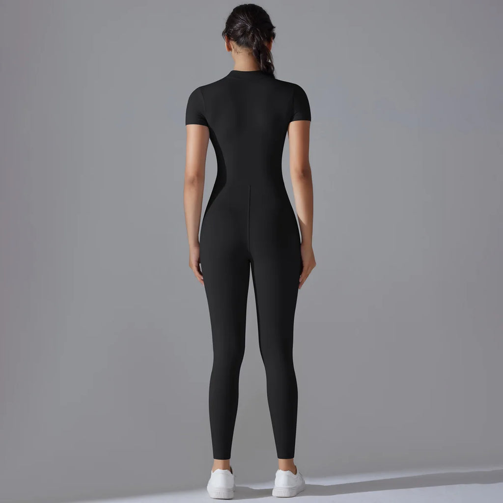 Ärmelloser Yoga-Jumpsuit mit Reißverschluss, schnelltrocknender, atmungsaktiver, figurbetonter Outdoor-Sport-Jumpsuit, Fitnessanzug