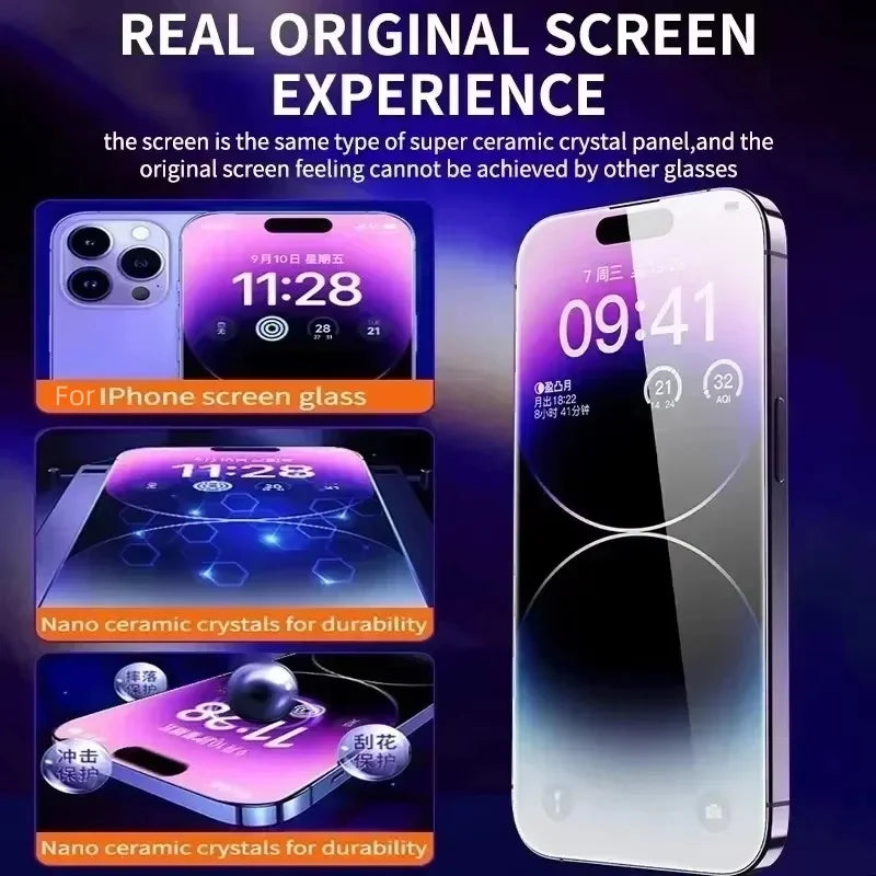 Oleophobe, staubfreie Displayschutzfolie für iPhone 17 Pro Max 16 15 13 11 12 14 Pro Max SE 7 8 XR Einfache Installation Glas