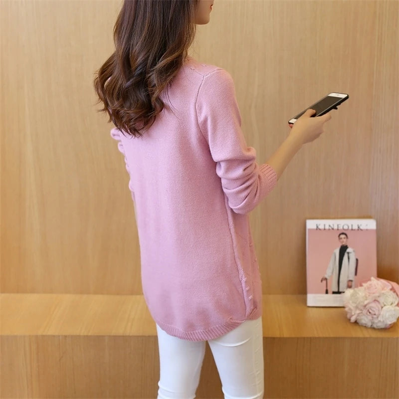 Strickpullover Herbst Winter Oberteile Rundhals Langarm Pullover Legere Warme Damenpullover Midi Lang Schmaler Pullover Mädchen