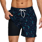 ESCATCH 2026 Neu eingetroffene Herren-Badeshorts mit Kompressionsfutter, 2-in-1-Druck, schnelltrocknend, Fitnessstudio, Sport, Herrenshorts mit Reißverschlusstaschen