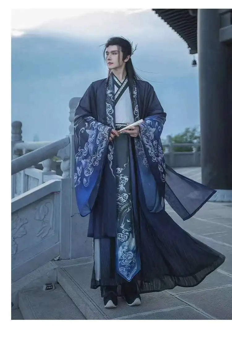 Originelles Chinesisches Blumenwolken Hanfu Kleid Herren Damen Traditionelles Weijin-Perioden Farbverlauf Kostüm Nischen Fee Cosplay Kleidung
