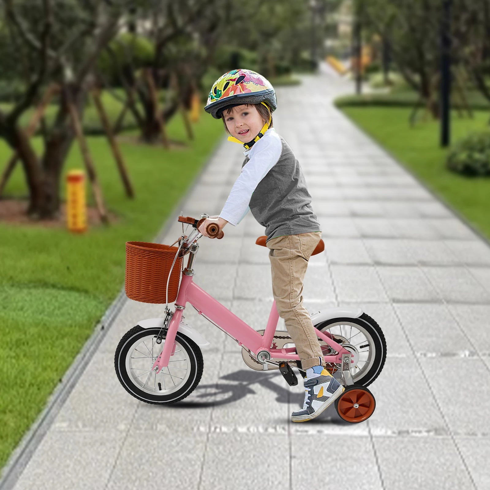 12 Zoll Kinderfahrrad mit Stützrädern für 2-4 Jahre alte Jungen und Mädchen, höhenverstellbares Kinderfahrrad, belastbar bis 40 kg Zweitbild