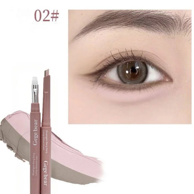 Doppelseitiger Lying Silkworm Stift 2-in-1 Highlighter Nude Unterlidkontur Aegyo-Sal Eyeliner Make-up-Stift mit Detailpinsel