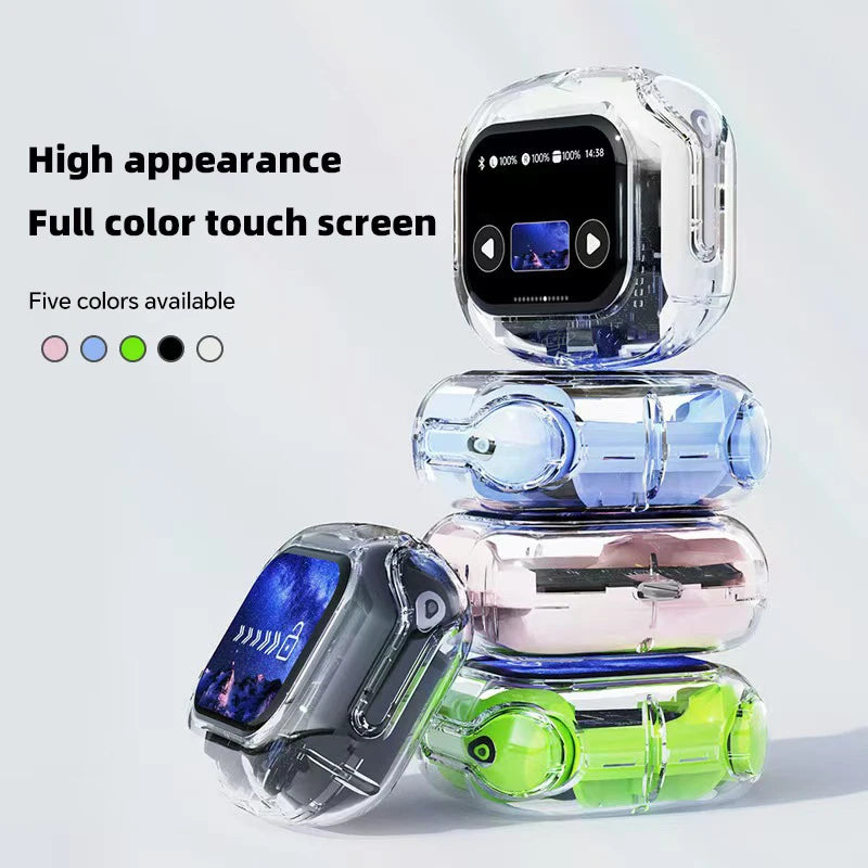 Übersetzung Kopfhörer mit Touchscreen Kabellos Bluetooth 5.4 Smart Earphone HiFi Audio Hohe Qualität Transparente Hülle Headset