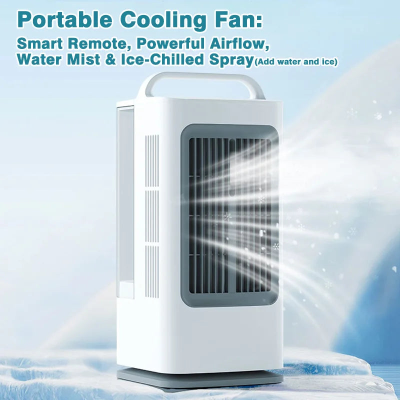 Tragbarer Kühlventilator, intelligente Fern- und Touch-Steuerung, Timer, starker Wind, Wasser- und Eiskühlung, multifunktionaler Luftkühler für Hauptbild