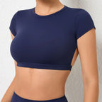 Hearuisavy Sommer Personalisierbare Sportshirts Workout Sportbekleidung Rückenloses Yoga-Kleidungsstück Brustpolster Sport Crop Tops Gym Top Damen