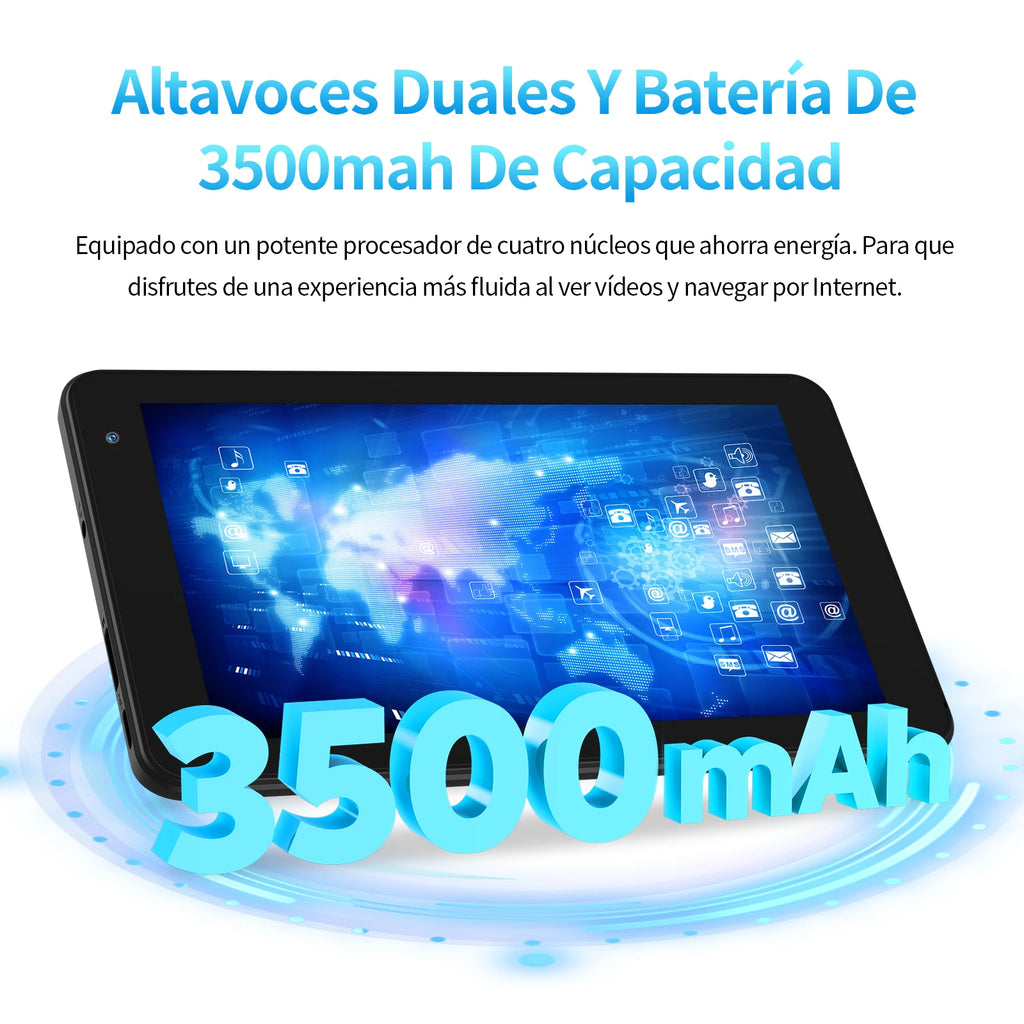 PRITOM 7 Zoll Tablet PC 32 GB Android 11 mit Quad-Core-Prozessor HD-IPS-Display Dual-Kamera WiFi mit PU-Schutzhülle