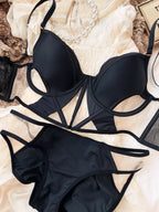 Französische Thin Cup Damen Dessous Set Sexy Hohle Spitze BH Set Sommer Mesh Komfort Atmungsaktive Unterwäsche Fischgrät Tops Intims