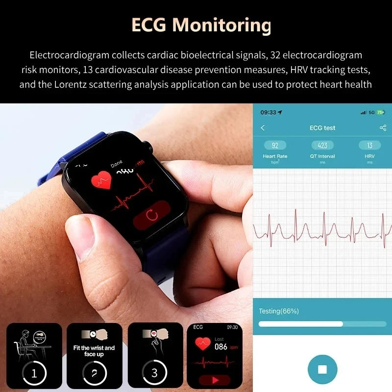 2025 Neue KI-Diagnose Blutfette Harnsäure Körperzusammensetzung Test Smartwatch für Herren EKG+PPG Bluetooth Anruf Gesundheits-Smartwatch