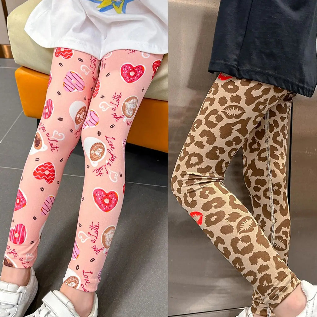 2/4 Stücke Kinder Mix-And-Match Leggings mit Liebes-Aufdruck, Mädchen, lässig, Joker, schmal, 9 Hosen, modische elastische Taille, Valentinstag-Hose