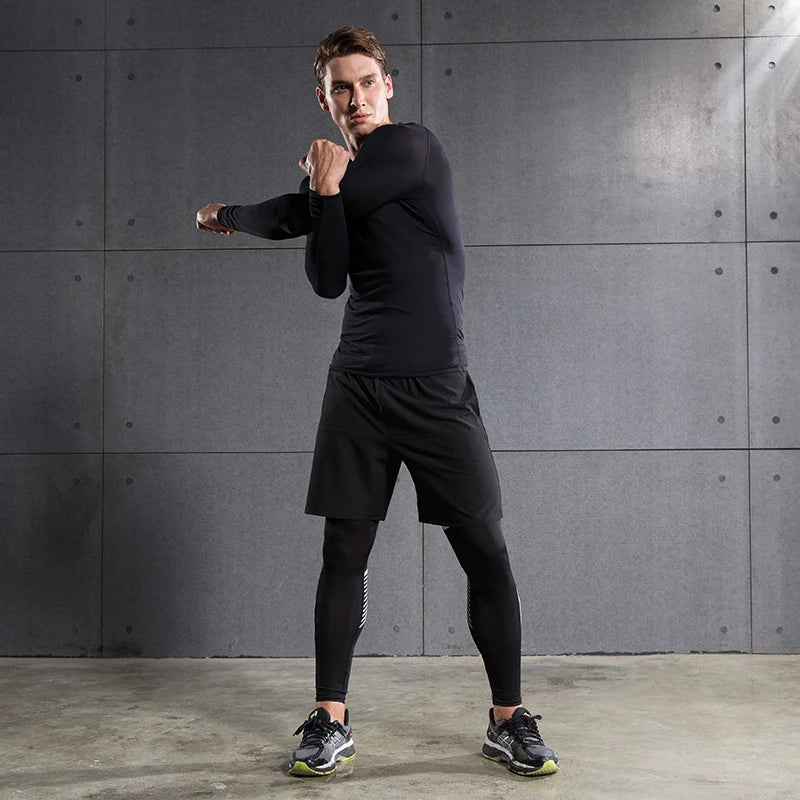 Kompressions-Laufshirt Herren Langarmshirt für Männer Sportbekleidung Schnelltrocknend Fitness T-Shirt Training Workout Muskelshirt