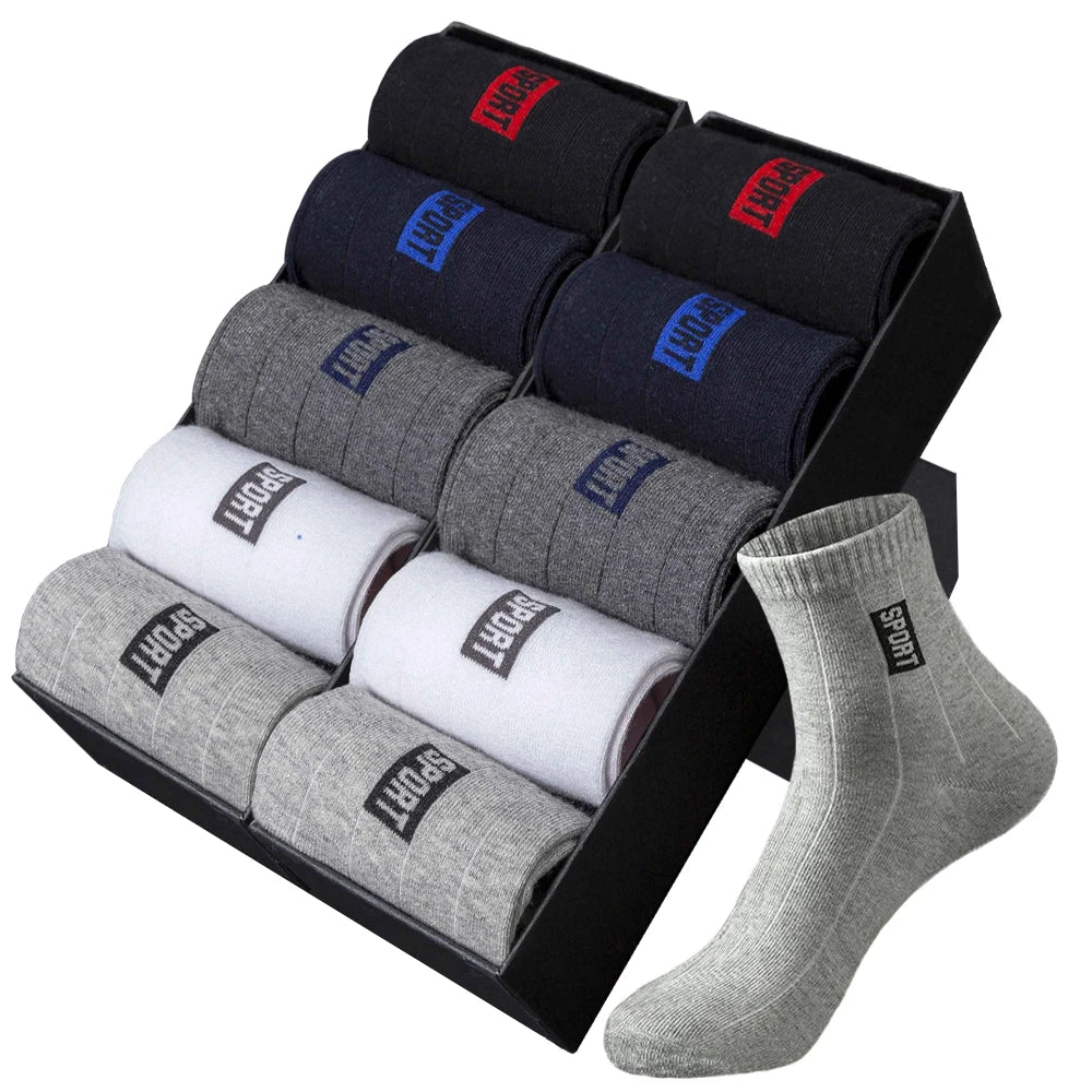 20 Stück = 10 Paar hochwertige Herrensocken aus Baumwolle, atmungsaktiv, schweißabsorbierend, mittellang, schwarze Socken, Deodorant, Business-Herren-Geschenk-Socken