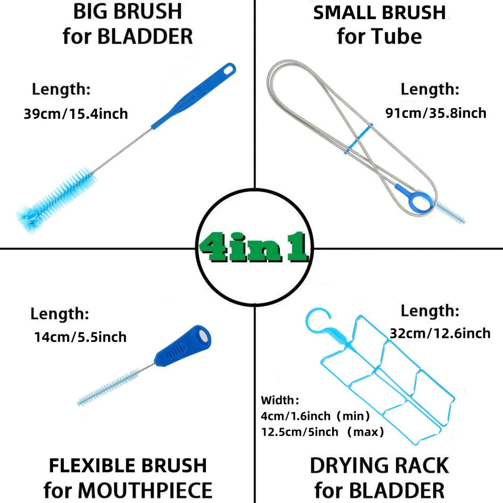 4-in-1 Trinkblasent-Reinigungsset, multifunktionale Schlauchbürste, Trockenständer, tragbares Reinigungswerkzeug für Camping, Wandern, Wasserbeutel