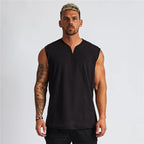 Sommer Baumwolle atmungsaktive V-Ausschnitt Tank Tops Fitnessstudio Workout Laufen Sport Ärmelloses Shirt Herren Fitness Bodybuilding Muskelbekleidung
