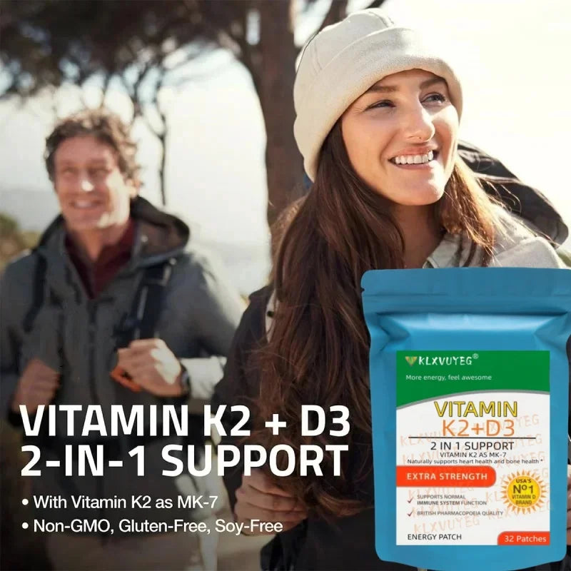 Vitamin K2 (MK7) mit D3 Pflaster für 9 Wochen, enthält Vitamin D & K Komplex Premium gentechnikfrei, Biotin, Vitamin D3