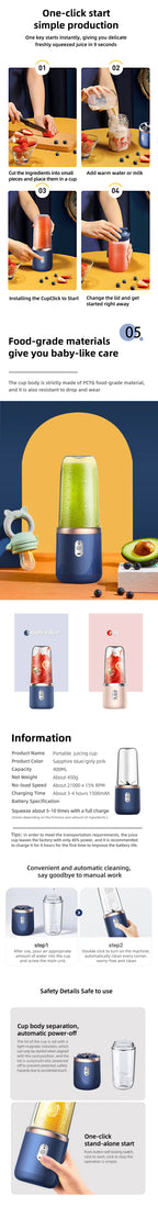 Tragbarer Mixer Flasche Elektrisch 6 Klingen Multifunktions-Entsafter Frischsaft Smoothie Mixer Eiscrasher Lebensmittelprozessor