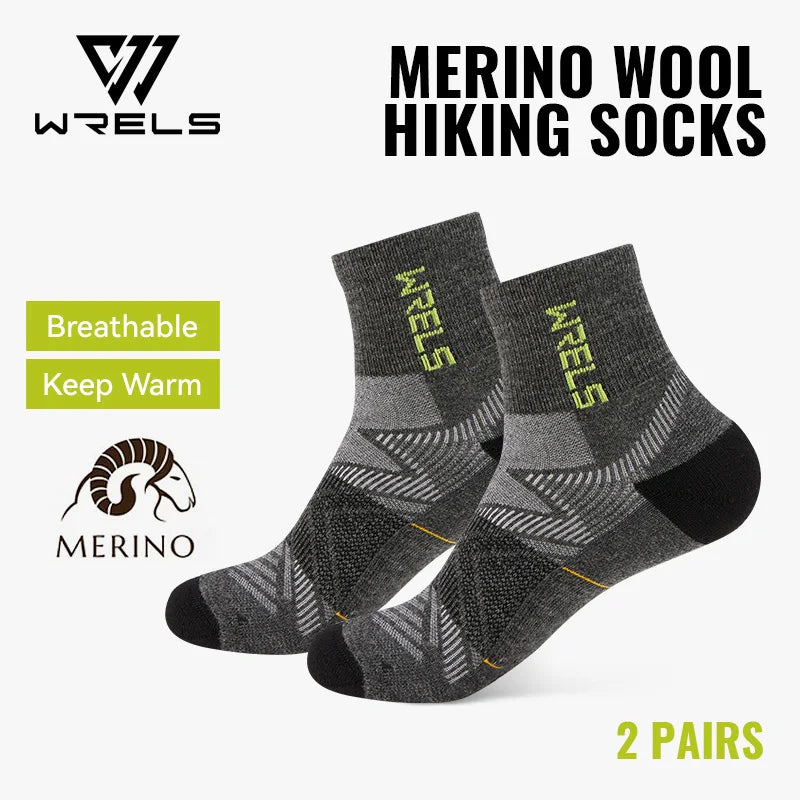 WRELS 1/2/3 Paar Merinowollsocken Wander-Laufsocken Atmungsaktiv Gepolstert Schweißableitend Warm Thermisch Kompressions-Wollsocken
