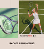 RaceRun-MAX Carbon-Verbund Tennisschläger, 295±10g Leichtgewicht, 325mm Balance, einteiliger stabiler Rahmen, 50-60lbs, für Fortgeschrittene