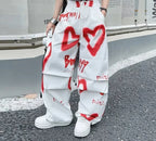 2026 Sommer Frühling Teenager Trainingsanzug Mädchen Kleidung Herz Graffiti 1 T-Shirt Oberteil oder lange weite Beinhose Kind 4 6 7 8 9 10 12 14 Jahre
