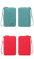 Multi-Functional RFID Blocking Passport Bag Travel Document Holder with Long Zipper Ticket Storage Wallet for Multiple Passports