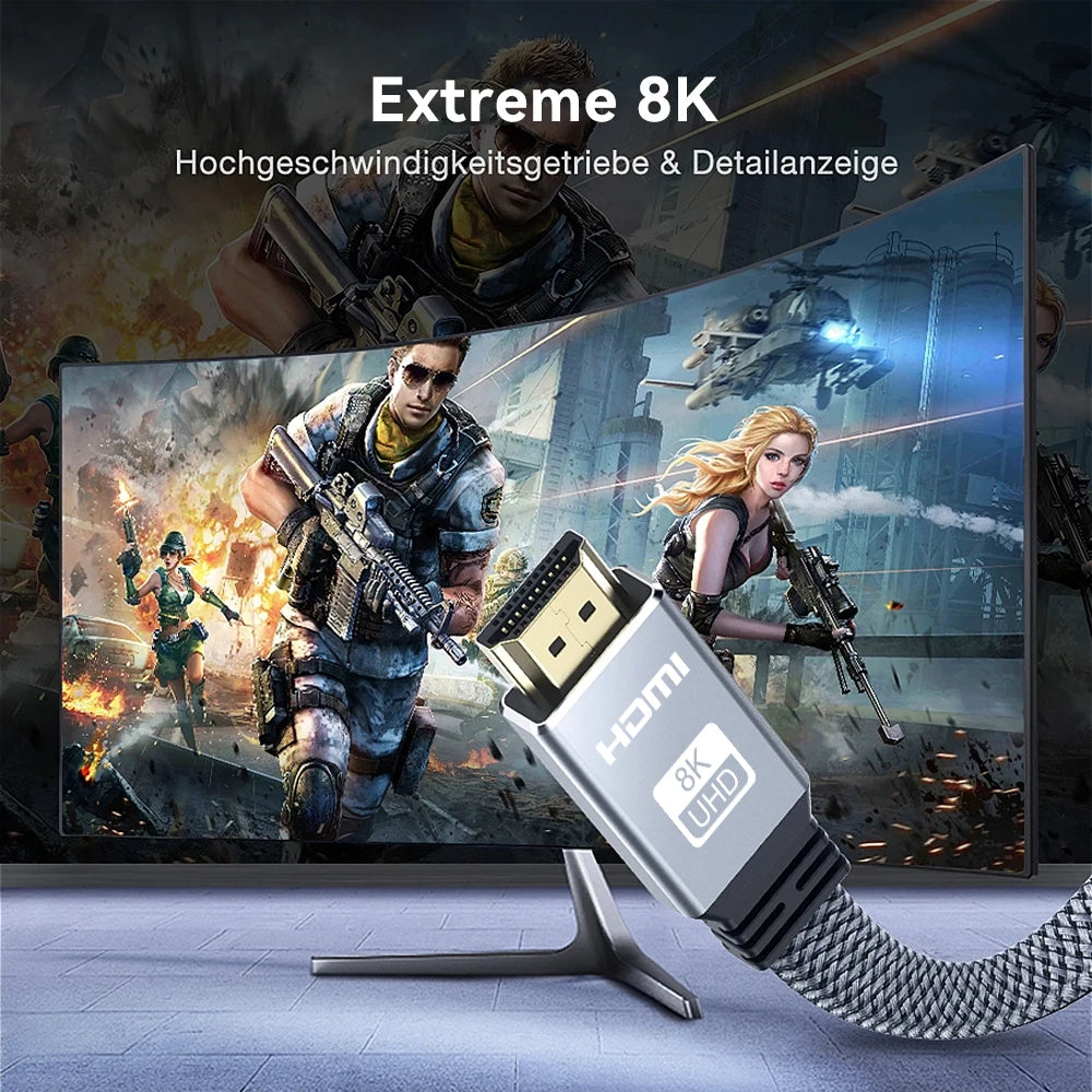 8K HDMI-Flachkabel 48 Gbit/s High Speed 8K60 4K120 144Hz Geflochtenes HDMI 2.1 Kabel 3D eARC HDCP 2.2&2.3 Kompatibel mit Roku TV/PS5