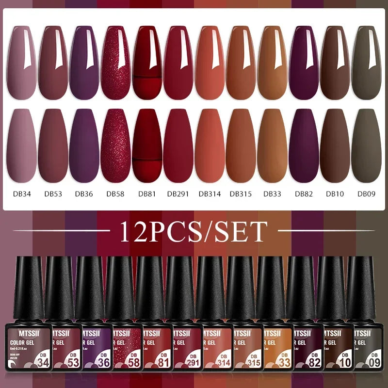 MTSSII 12tlg. Gellack-Set Nude Rosa Rot Glitzer Semi Permanent Soak Off UV Gel Nagellack Maniküre Kit Nagelzubehör DIY