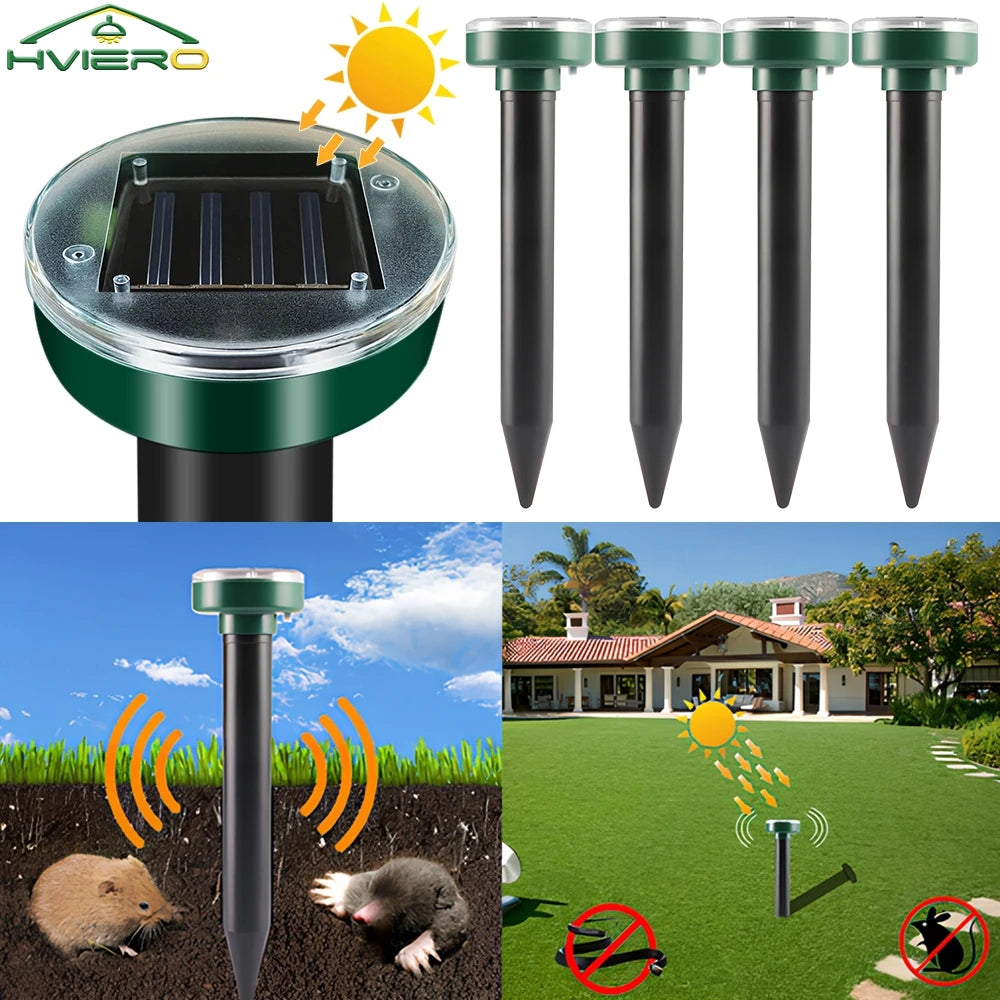 4/8X Solar-Vertreiber Solarbetrieben Ultraschall Sonic Maus Maulwurf Schädlings Nagetier Abwehr Vibrationswelle Garten Rasen Bauernhof Feld Außenbereich