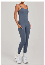 Damen Yoga Jumpsuits Sport Fitness Einteiler Schönheits-Rückengurt Tasche Hüfthebend Slim Fit Laufen Workout Training Bodysuit